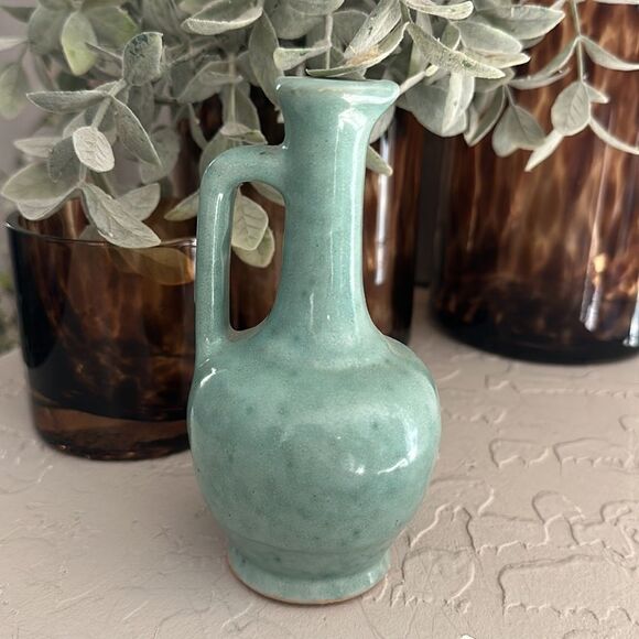 Vintage Ceramic Teal Blue Bud Vase - Picture 2 of 5